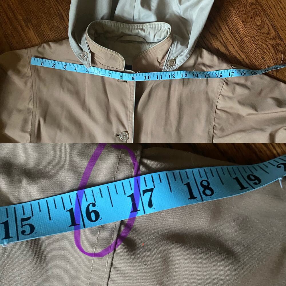 London Fog Taupe Trench Coat Hooded Belted Zip-Out Liner M/L Vintage Outerwear - Picture 12 of 17